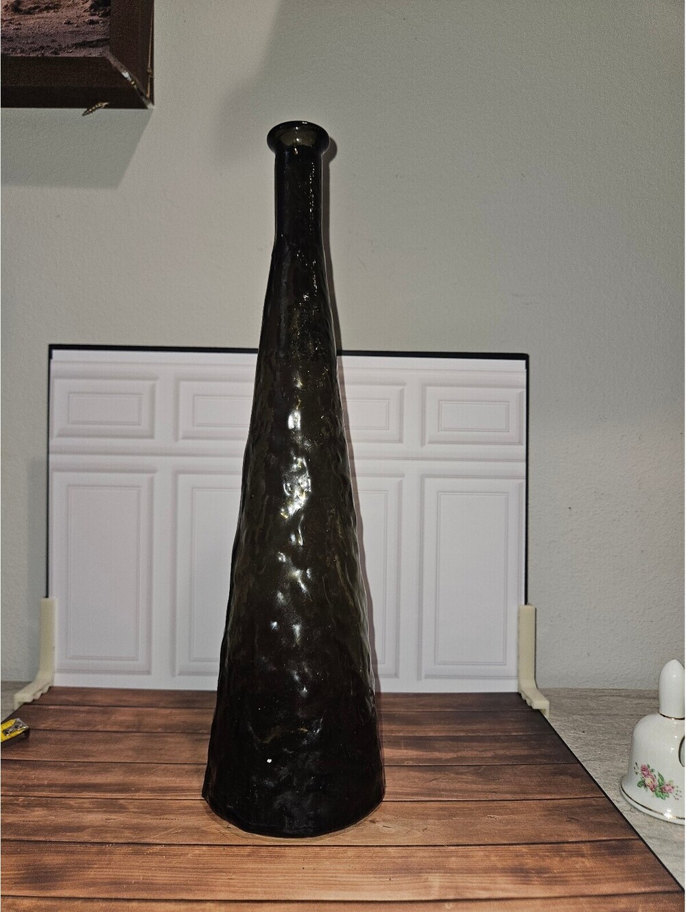 Tall green Textured Glass Bottle Vase